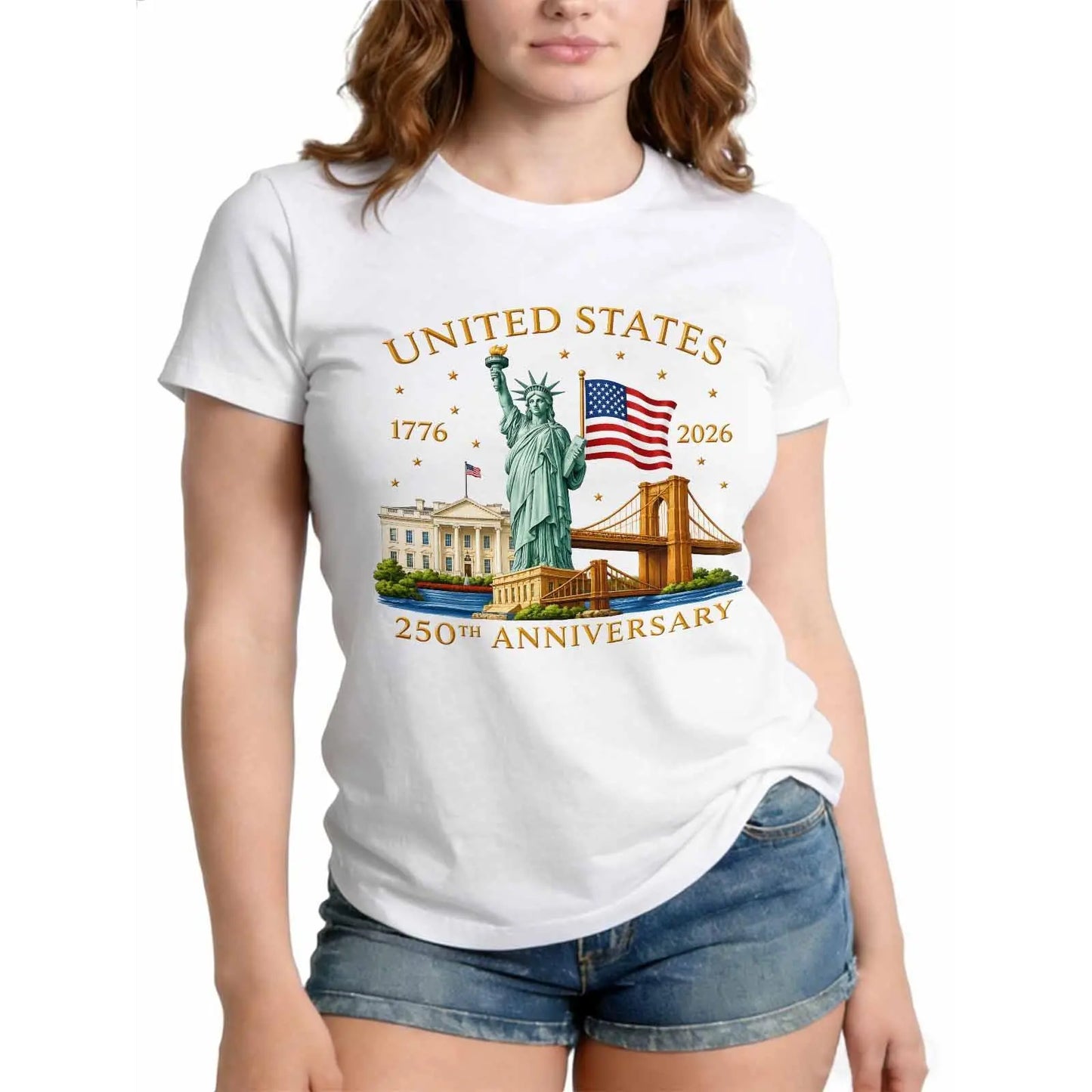 Patriotic 1776 2026 USA 250Th Anniversary Patriotic Graphic T Shirt, Aesthetic Americana Y2K Short Sleeve Crewneck Top with American Flag & Statue of Liberty Pattern for Men Women Juniors