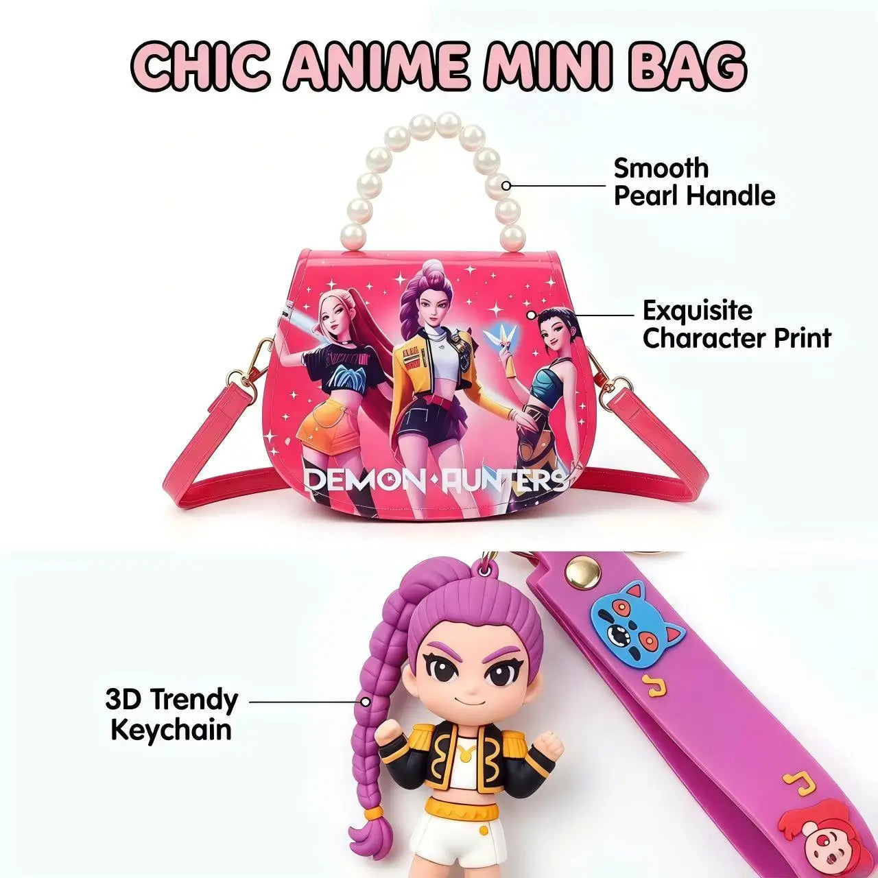 Cute Girls Crossbody Bag with Pearl Handle, Small Shoulder Purse for Kids, Lightweight Fashion Handbag for Travel, Party, School, Holiday Gift, Doll Accessory Included, Adjustable Strap, Convertible Shoulder & Crossbody Bag