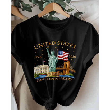 Patriotic 1776 2026 USA 250Th Anniversary Patriotic Graphic T Shirt, Aesthetic Americana Y2K Short Sleeve Crewneck Top with American Flag & Statue of Liberty Pattern for Men Women Juniors