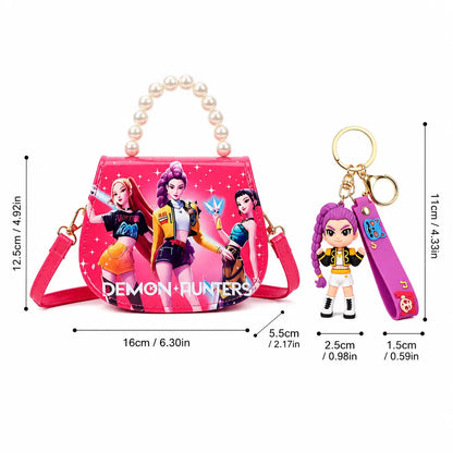 Cute Girls Crossbody Bag with Pearl Handle, Small Shoulder Purse for Kids, Lightweight Fashion Handbag for Travel, Party, School, Holiday Gift, Doll Accessory Included, Adjustable Strap, Convertible Shoulder & Crossbody Bag