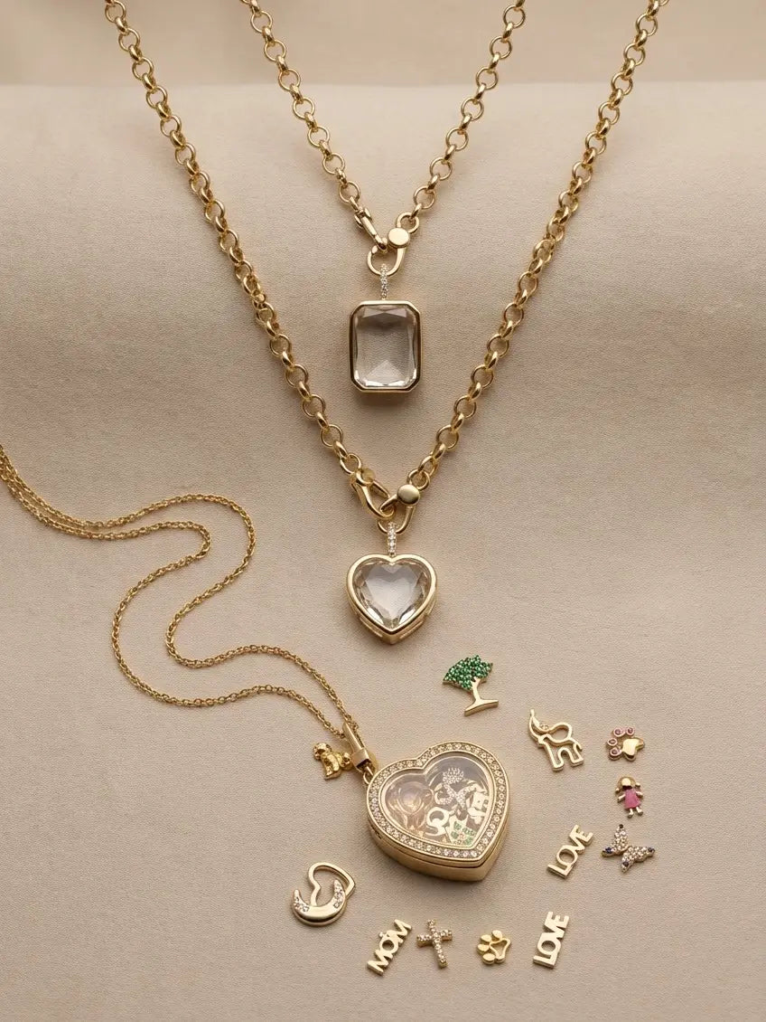 Stackable Clear Pendant Necklace with Tiny Charms | MAMA LOVE Baby Feet Paw Print | Trendy Cubic Zirconia Layering Jewelry | Best Meaningful Birthday Gift