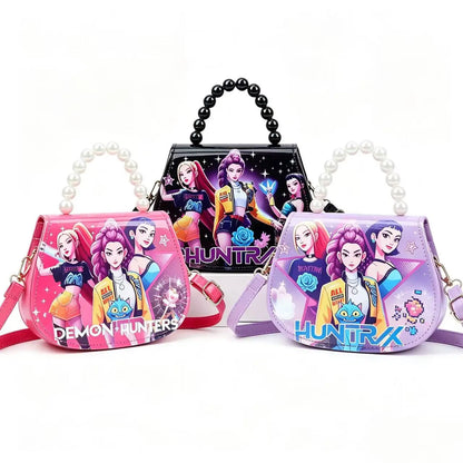 Cute Girls Crossbody Bag with Pearl Handle, Small Shoulder Purse for Kids, Lightweight Fashion Handbag for Travel, Party, School, Holiday Gift, Doll Accessory Included, Adjustable Strap, Convertible Shoulder & Crossbody Bag