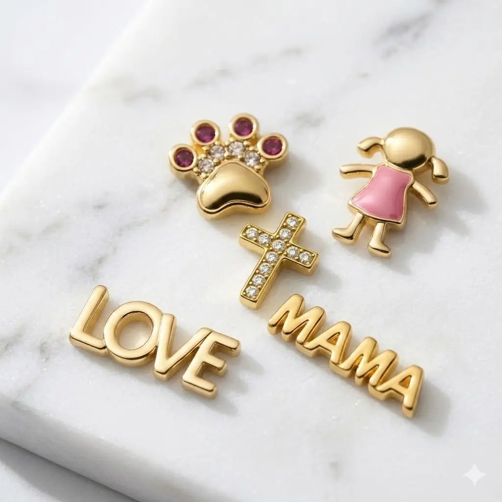 Stackable Clear Pendant Necklace with Tiny Charms | MAMA LOVE Baby Feet Paw Print | Trendy Cubic Zirconia Layering Jewelry | Best Meaningful Birthday Gift