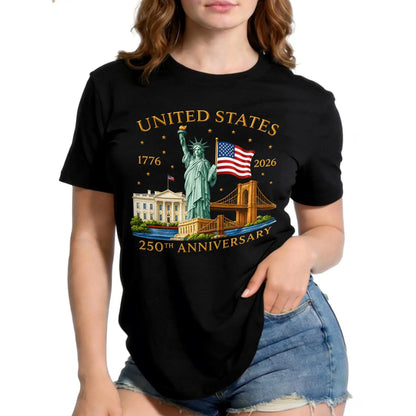 Patriotic 1776 2026 USA 250Th Anniversary Patriotic Graphic T Shirt, Aesthetic Americana Y2K Short Sleeve Crewneck Top with American Flag & Statue of Liberty Pattern for Men Women Juniors