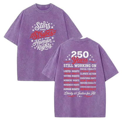 Stars and Stripes and Human Rights Graphic Tee, 250 Years America Still Working on Social Justice